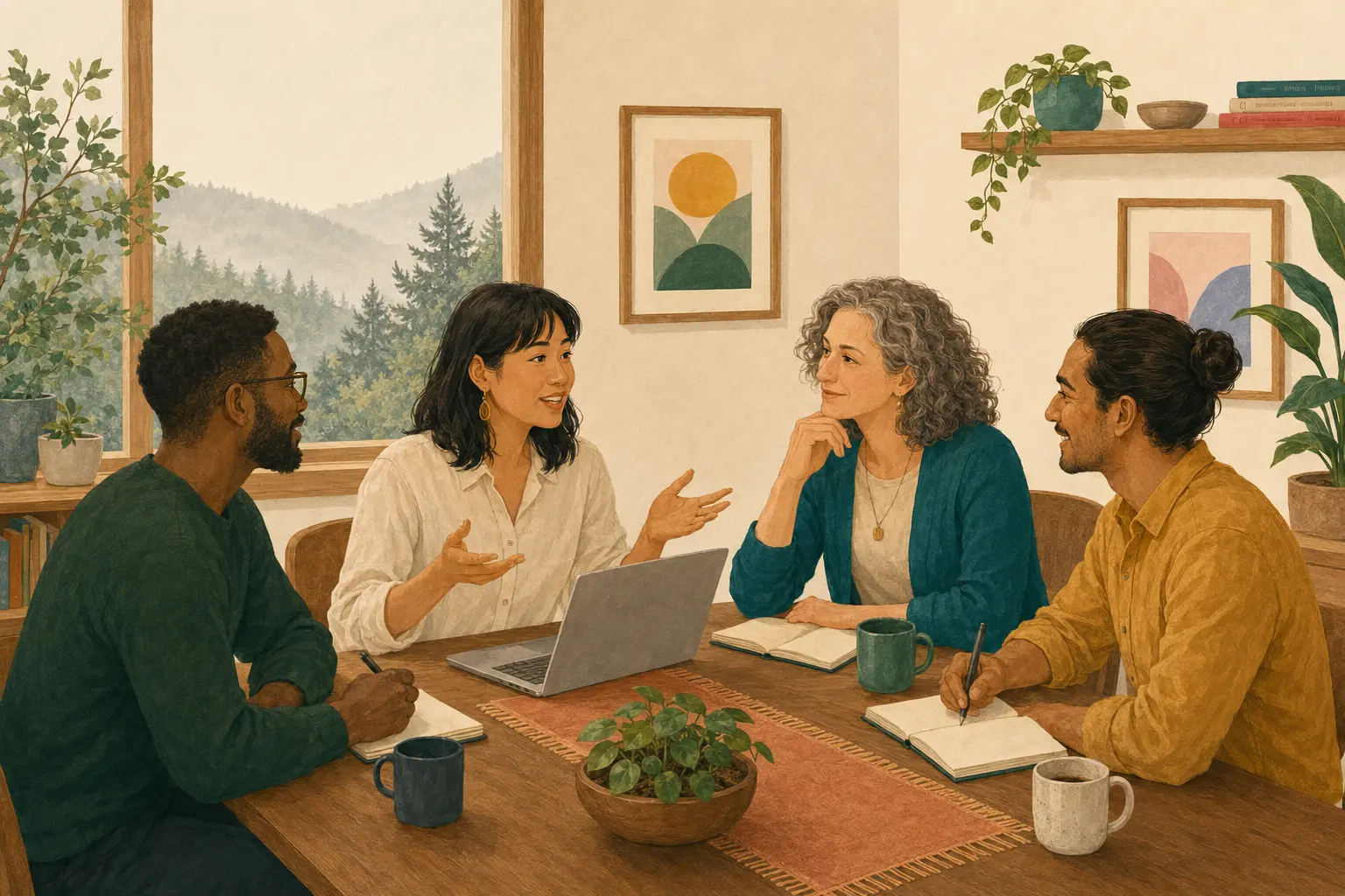 A diverse behavioral health team collaborating in a welcoming Oregon office.